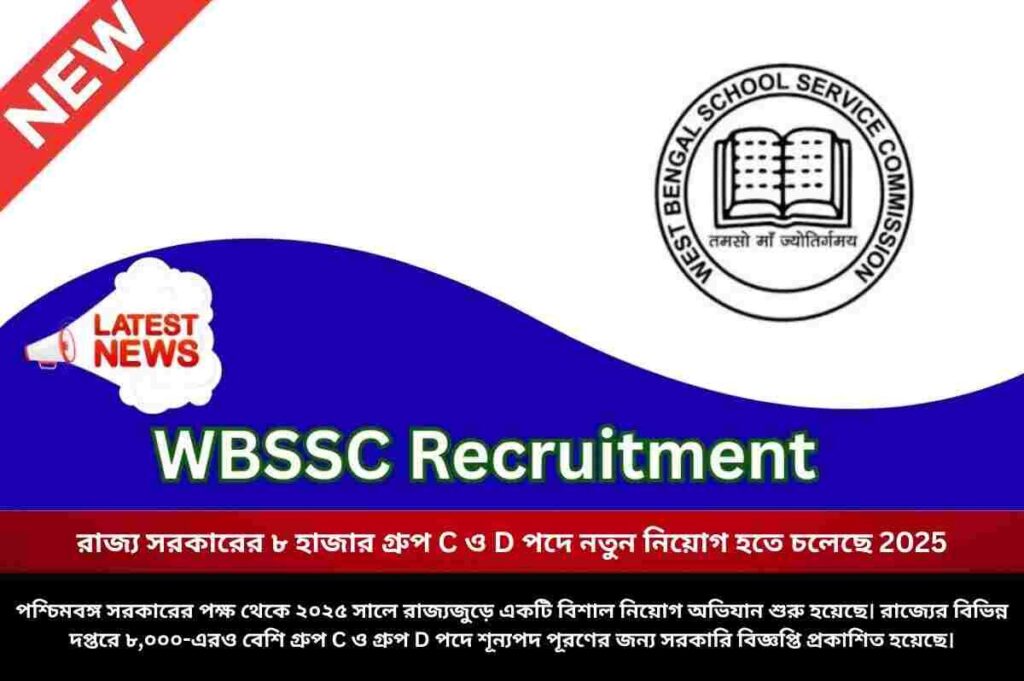 রাজ্য সরকারের ৮ হাজার গ্রুপ C ও D পদে নতুন নিয়োগ হতে চলেছে 2025 Full Guide to West Bengal Govt Job Recruitment 2025