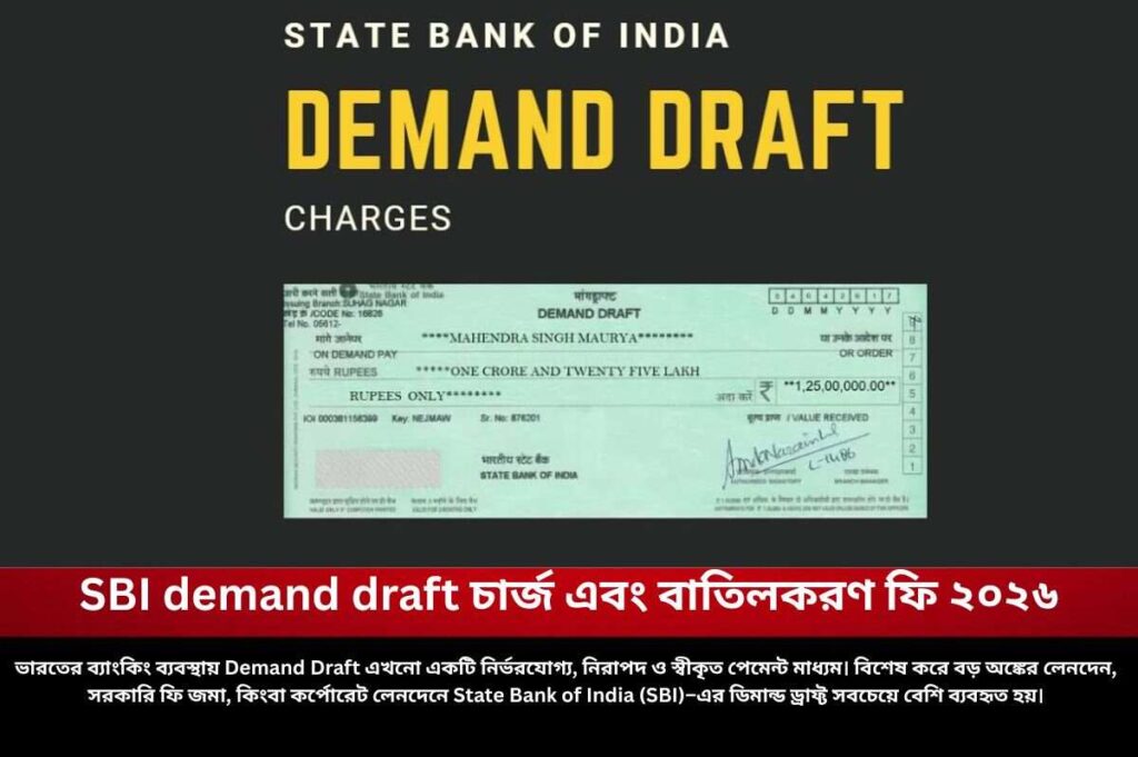 SBI Demand Draft চার্জ এবং বাতিলকরণ ফি ২০২৬ Check out the SBI demand draft charges